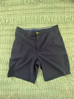 Tailorbyrd Men's Navy Flat Front Performance Shorts-32